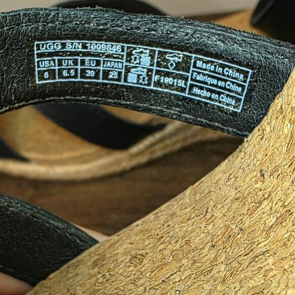 UGG Black Leather Wedge Sandals Espadrille Platform Ankle Strap Women’s 8 - Picture 6 of 7
